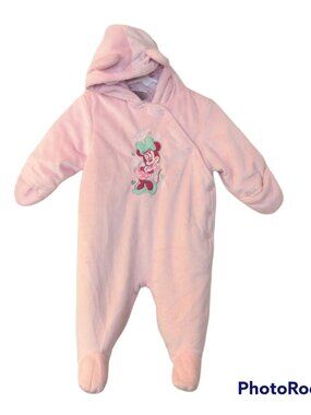 Disney Baby Pink Minnie Mouse Snowsuit One Piece Hooded Pram Size 3 to 6 Months